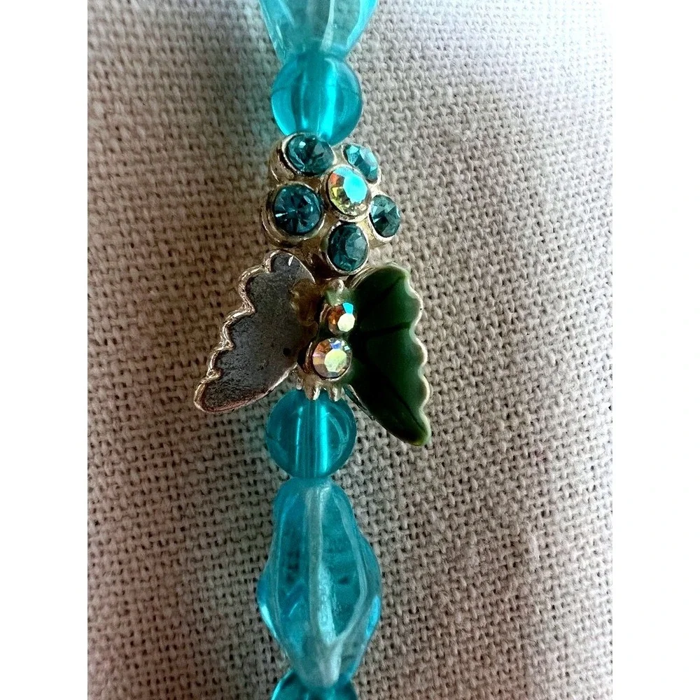 Turquoise Glass Bead Necklace Butterflies Lampwork Foil‎ Artisan 27